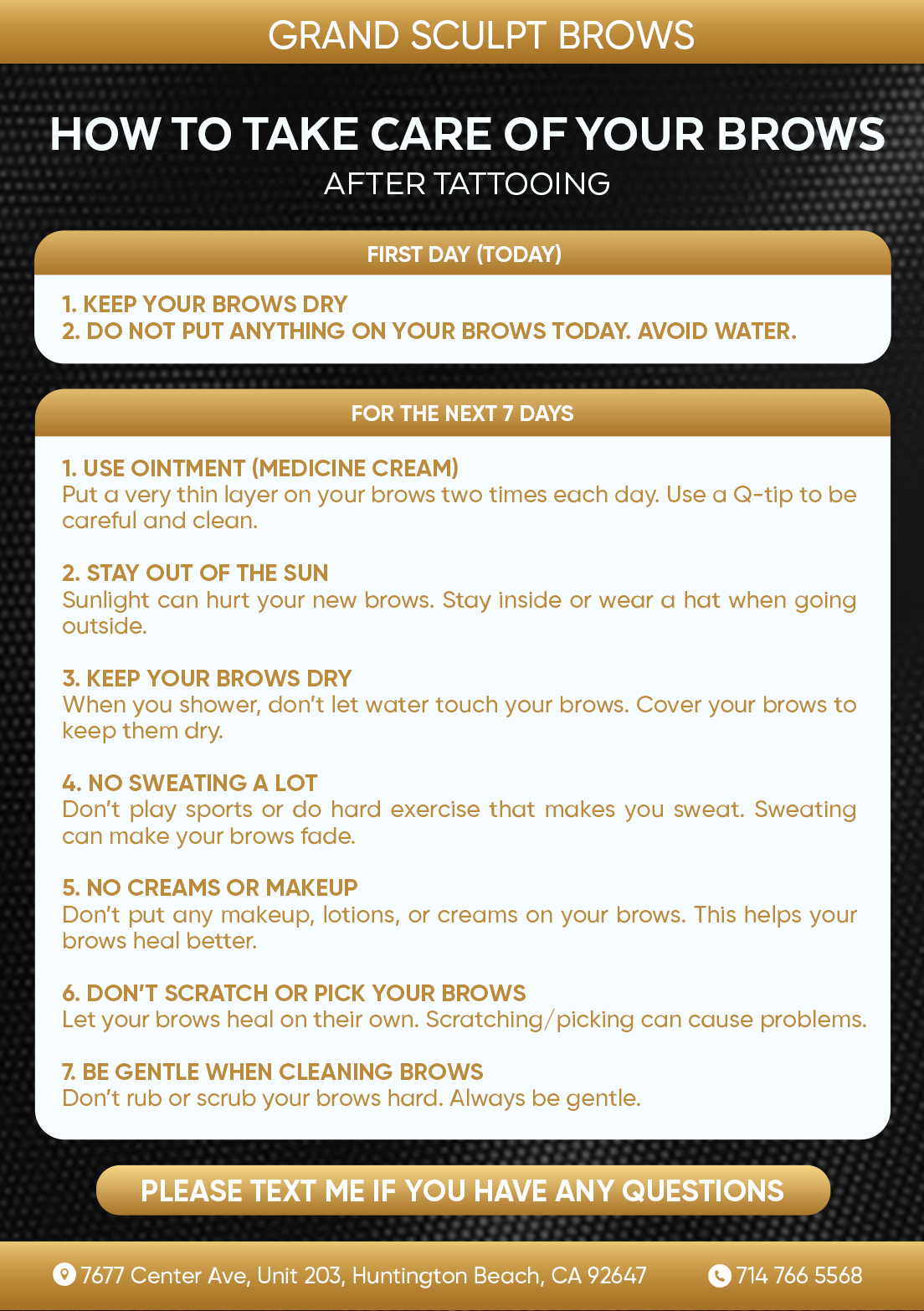 Brow Aftercare Instructions